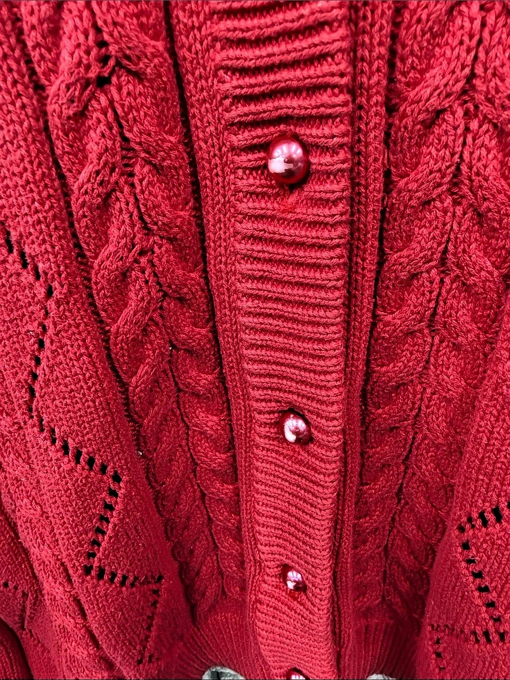 Vintage Vittoria Virgili Red Embroidered Paisley Cable Knit Cardigan P2P 21” - Picture 4 of 5